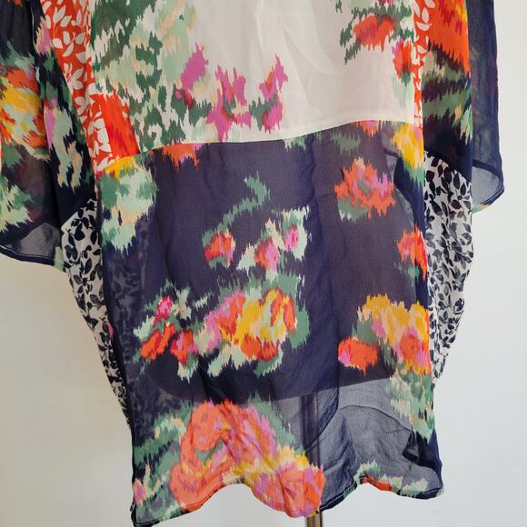 Joie Silk Patchwork Blouse Floral Boho Semi-Sheer Orange White Women Medium - Picture 8 of 11